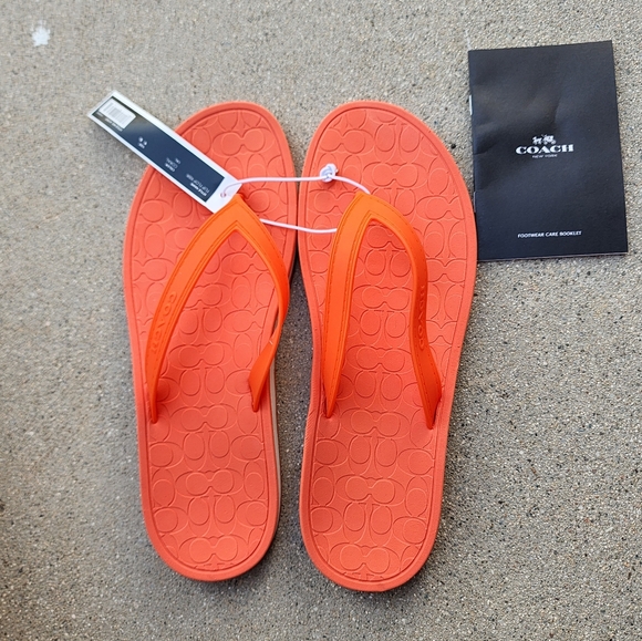 New Coach Orange Flip Flops AUTHENTIC - Picture 1 of 5